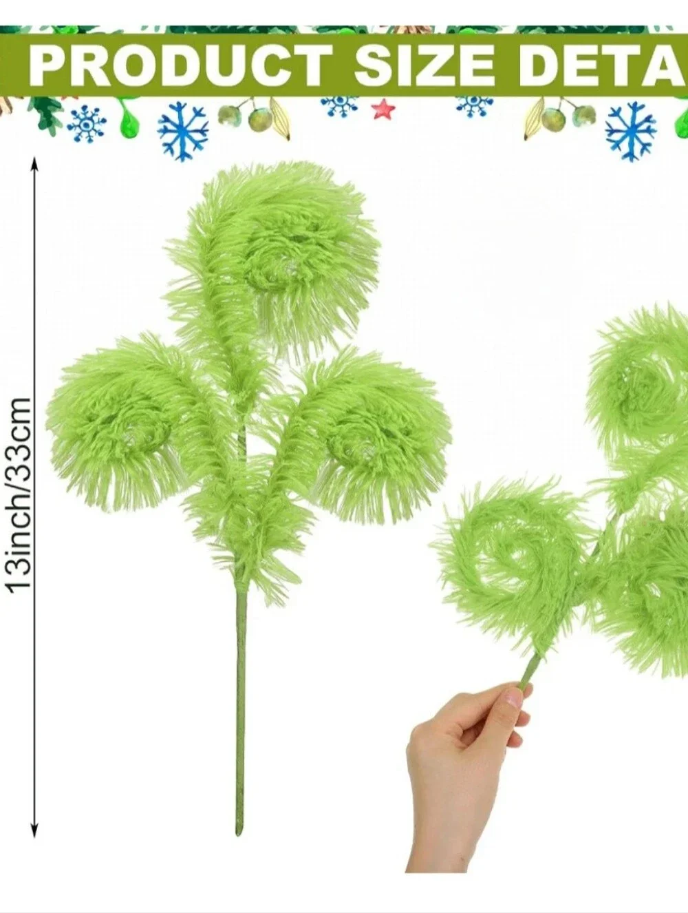 Lime Green Fluffy Christmas Tree Picks - Set of 6. Grinch Theme. NWT.